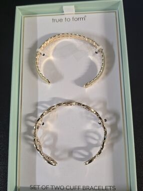 True to Form Gold Cuff Bracelet Set - Two Open Cuffs